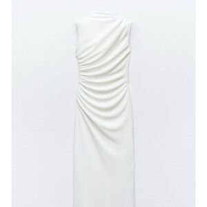 Zara White Ruched Sleeveless Dress